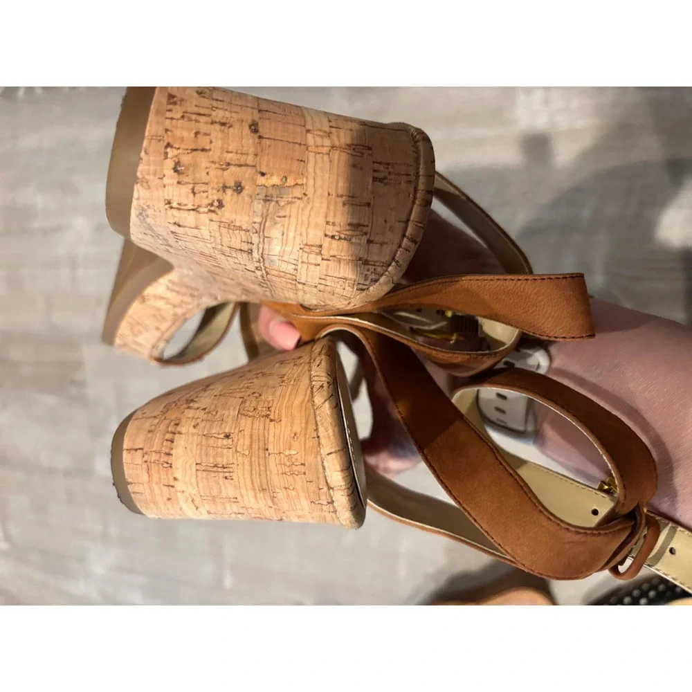 Lauren Ralph Lauren Wedges Cork Flower‎ Ankle Strap Heels Sandals Size 10